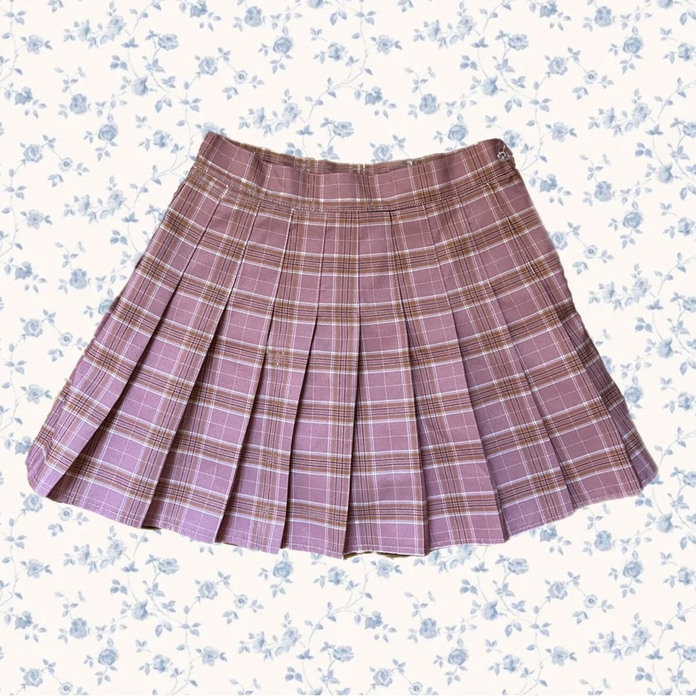 Vintage 90’s school girl mini skort with pleats pink plaid size XS